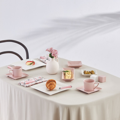Forever Bone Trend Emboss Porselen 32 Parça 6 Kişilik Kahvaltı Takımı Pink