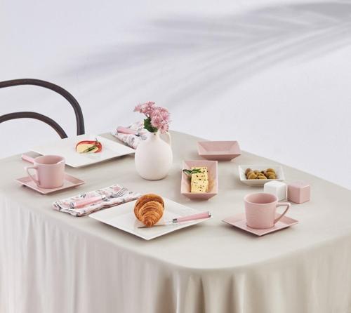 Trend Emboss 32 Parça 6 Kişilik Kahvaltı/Servis Takımı Kare Pink