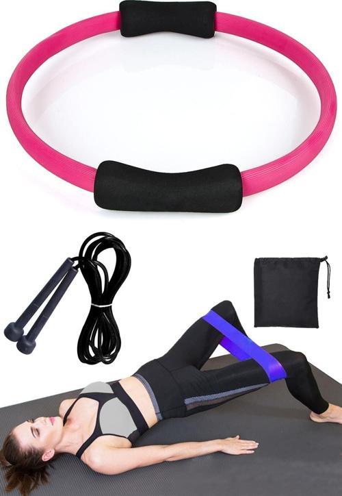 Pilates Egzersiz Çemberi Çantalı Aerobik Squat Bandı Lastiği Atlama Ipi Pilates Seti