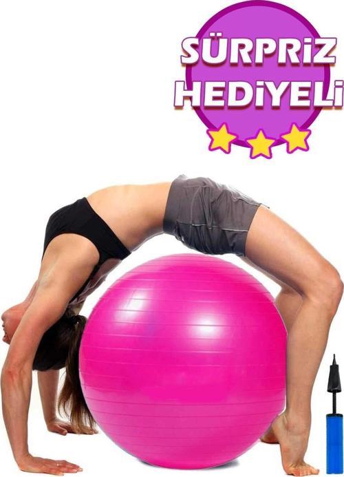 Pilates Topu Seti Pembe 65 Cm Deluxe Yoga Pilates Egzersiz Topu Ball Şişirme Pompası Seti