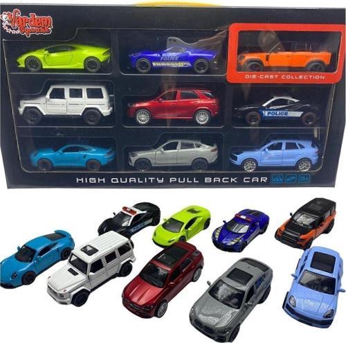 Metal Araba 9'Lu Çek Bırak Araba Porsche Ferrari Bmw Lamborghini Mercedes Ön Kapılar Açılır Diecast