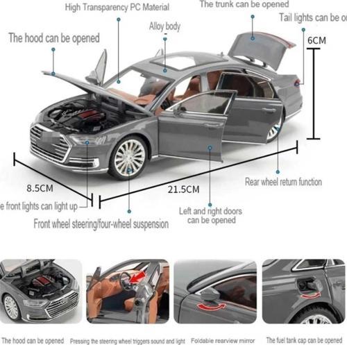 Model Araç Audi A8 Long Quattro 21 Cm Diecast Metal Oyuncak Araba Işık-Ses & Kaput Bagaj Kapı Açılır