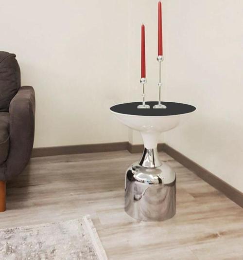 Olympos Dekoratif Parlak Beyaz Kısa Model Krom Sehpa 50 cm