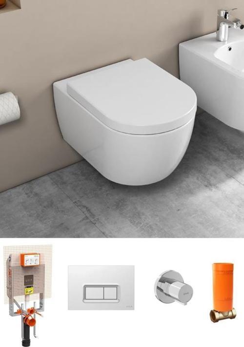 QUARTER BATH Deep Rimless Asma Klozet + Yavaş Kapanan Kapak + Gömme Rezervuar Set