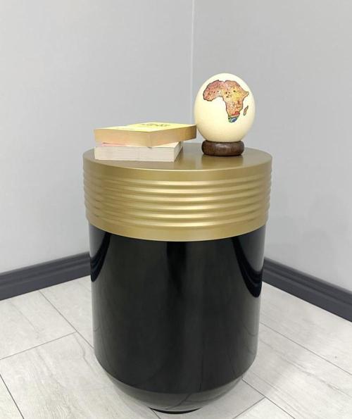 ELEGANT Dekoratif Eskitme Darbuka Parlak Siyah Sehpa 60cm