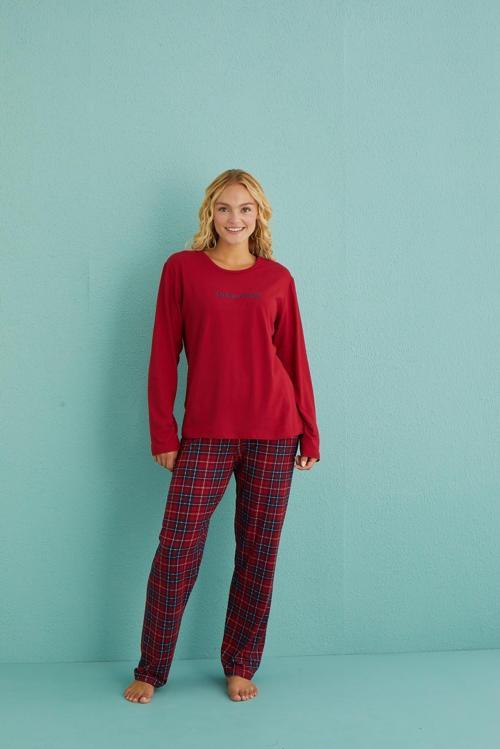 50902-55 Urban Style Milan Kumaş Uzun Kol Ekoseli Pijama Takımı