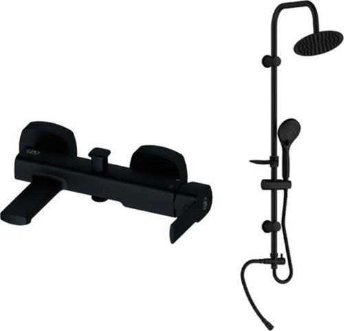 Banyo Bataryası Pedra Siyah Mbb160-S Ve Sürgülü Duş Seti Siyah Dst19-2-S