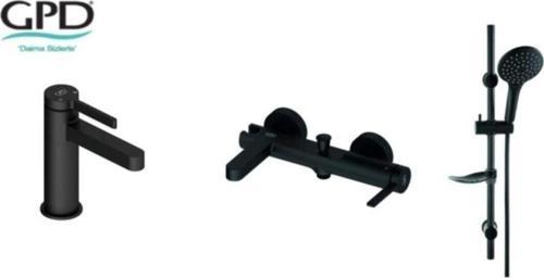 Gildo 3 Parça Siyah Armatür Musluk Batarya Banyo Seti Mlb165-S Mbb165-S Dst57-S