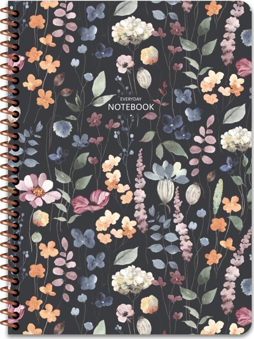 16.5x22.5 Çizgili Defter Çiçek - Siyah