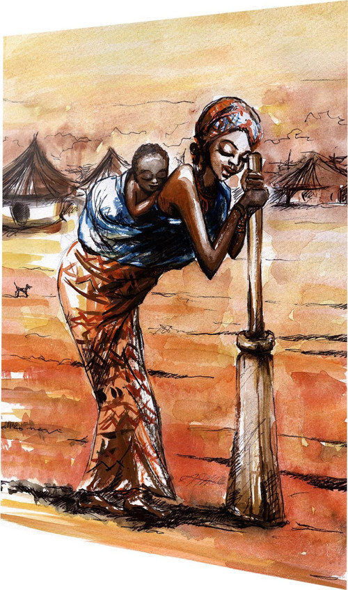 Afrikalı Kadın ve Çocuğu Cam Tablo