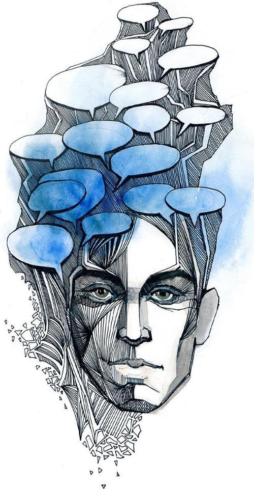 Fikirlerle ve Düşüncelerle Dolu Kafa Cam Tablo