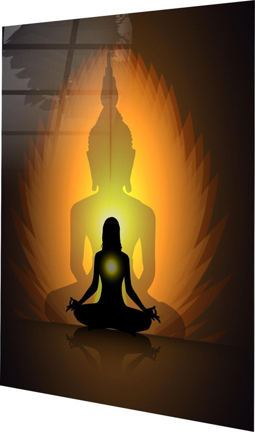 Meditasyon Yapan Adam Silüeti Cam Tablo