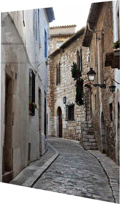 Sitges Eski Şehir, İspanya'da Orrtaçağ Sokak Cam Tablo  