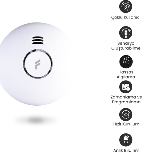 Fonri Akıllı Kablosuz Duman Sensörü, Wifi, 2 Yıl Garantili, Mobil Bildirim ve Siren, Uzaktan Takip Tek Başına Çalışır