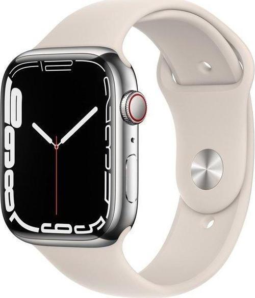 Watch Series 7 GPS + Cellular 45mm Silver Stainless Steel Case with Starlight Sport Band - Re