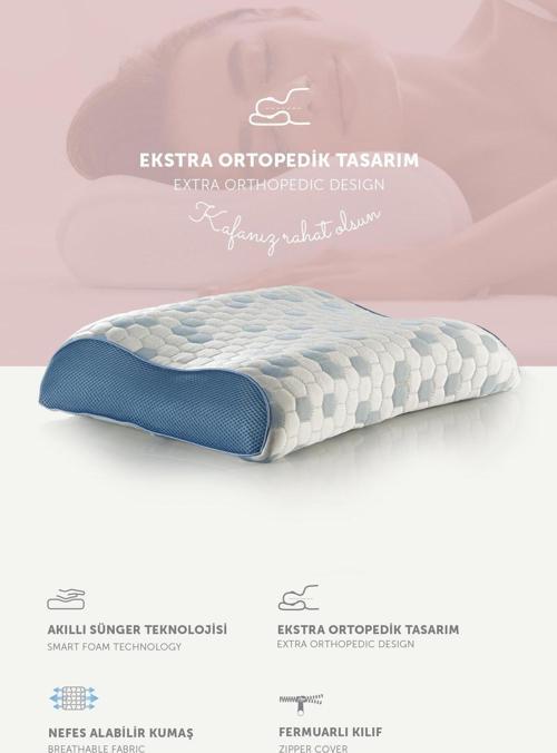 Visco Çift Boyun Destekli  Kumaşlı (Cooler) Ortopedik Yastık