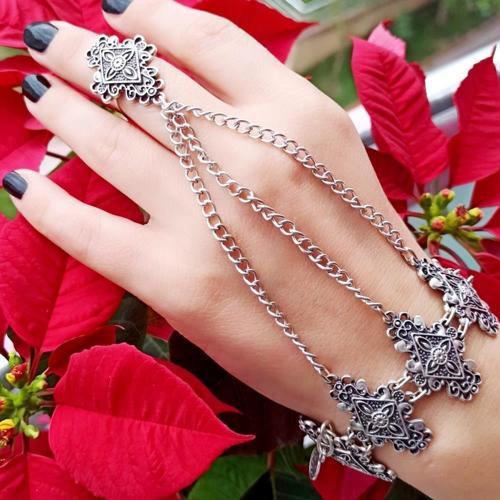 Dörtgen Şekilli Kadın Şahmeran Gümüş Kaplama Ayarlanabilir El Yapımı Şahmeran