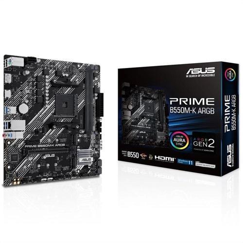 PRIME B550M-K ARGB, 2xDDR4, 2x M.2, DP, HDMI, AM4 Soket Anakart