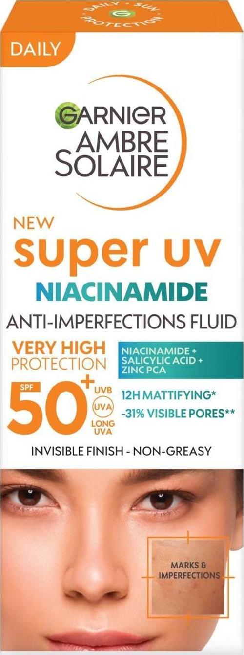 Ambre Solaire Super UV Niasinamid Cilt Kusurları Karşıtı Günlük Güneş Koruyucu Fluid Krem SPF50+ 40 ml
