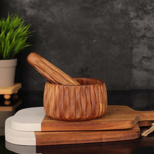 Sarımsak Ezici Havan Akasya Ağacı Mükemmel Kalite