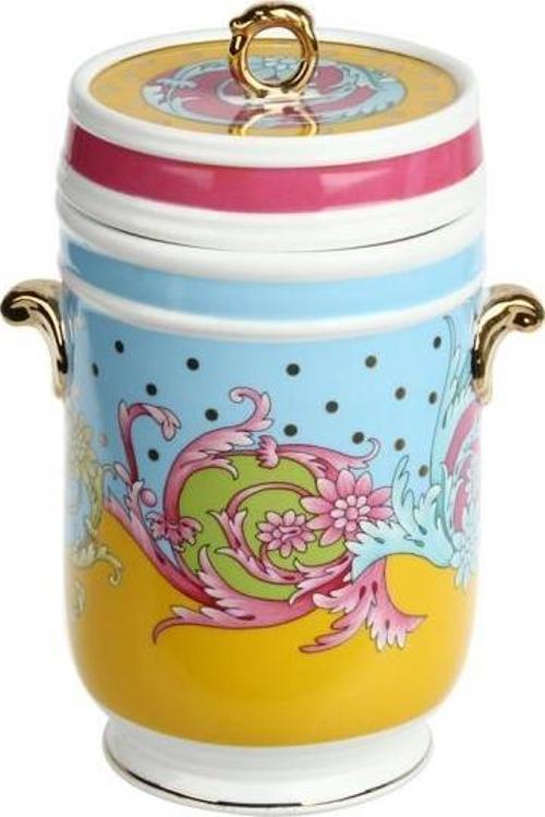 Estelle Bone China Porselen Kulplu Karışık Desenli Kavanoz 22cm