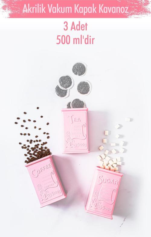 Akrilik Soft Pembe Şeker Kahve Çay Kavanozu 500 Ml (Vakum Kapak )