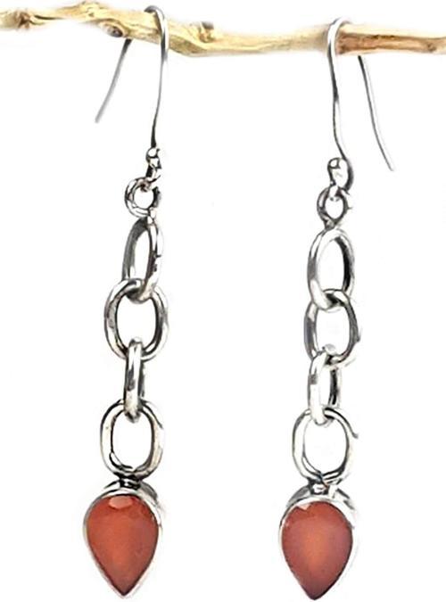 Akik Taşlı Tasarım El İşi Gümüş Bayan Küpe