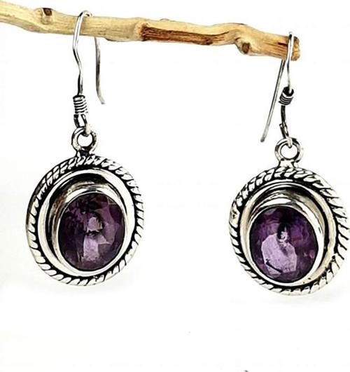 Ametist Taşlı Gümüş Bayan Küpe