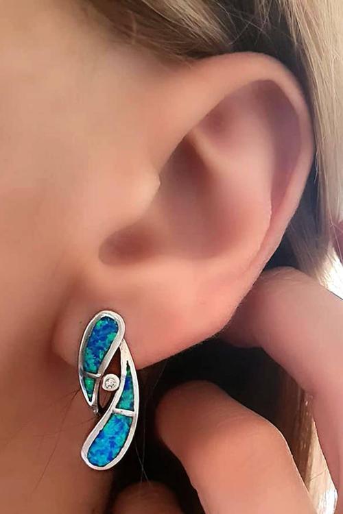 İtalyan Tasarımı Gümüş Opal Taşlı Gümüş Küpe