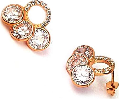 Lüks Zirkon Taşlı Gümüş Üzerine Rose Altın Kaplamalı Gümüş Küpe