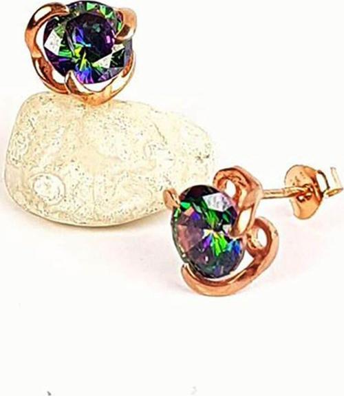 Mistik Topaz Taşlı Gümüş Üzerine Rose Altın Kaplama Küpe
