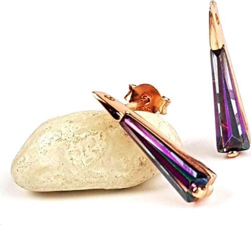 Mistik Topaz Taşlı Gümüş Üzerine Rose Altın Kaplamalı Modern Gümüş Küpe