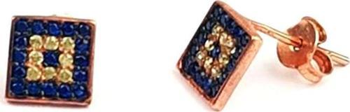 Nazar Boncuklu Gümüş Üzerine Rose Altın Kaplamalı Küpe