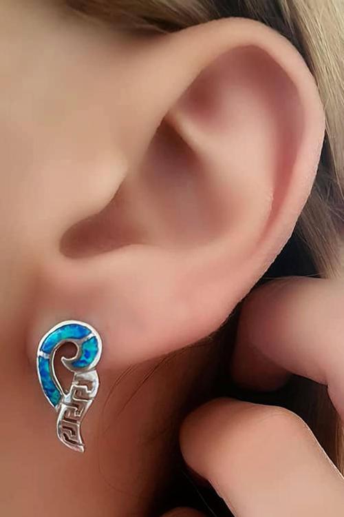 Opal Taşlı Gümüş Tasarım Küpe
