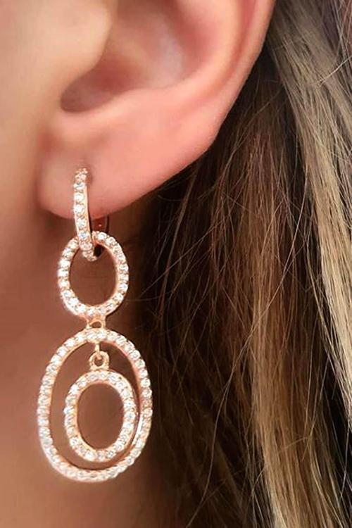 Pırlanta Işıltısında Zirkon Taşlı Gümüş Rose Şık Küpe