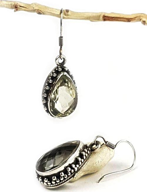 Sitrin Taşlı Gümüş Tasarım Sallantılı Küpe