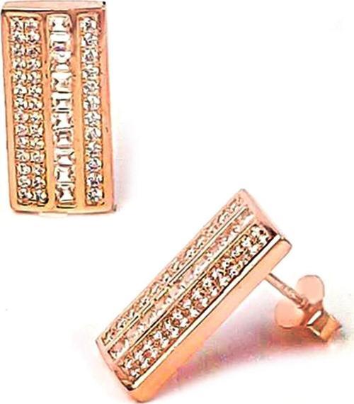 Zirkon Taşlı Lüks Gümüş Dikdörtgen Küpe