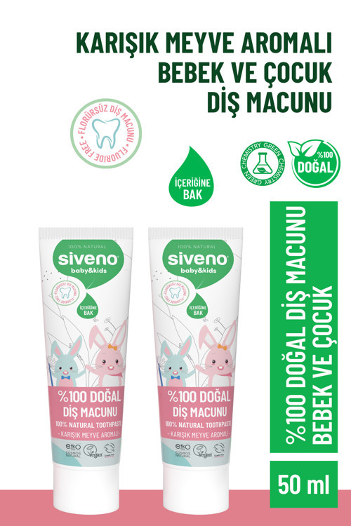 %100 Doğal Florürsüz Karışık Meyve Aromalı Bebek ve Çocuk İçin Diş Macunu 50 ml X2 Adet