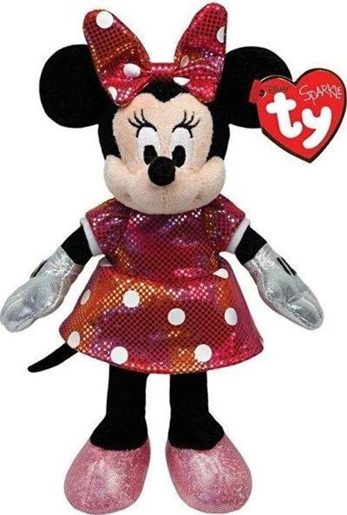 Parlak Gökkuşağı Elbiseli Minnie Mouse Sesli Peluş 15 cm