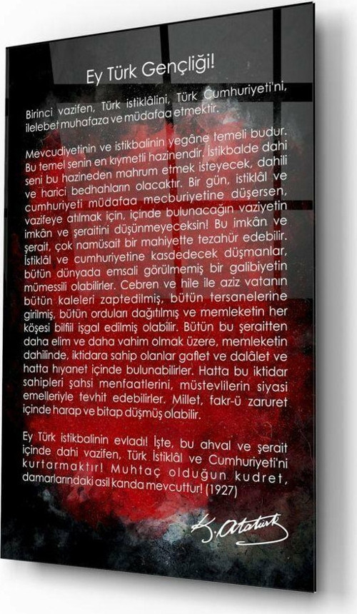 Gençliğe Hitabe Cam Tablo | Hediyelik, Dekoratif, Ofis, Mutfak