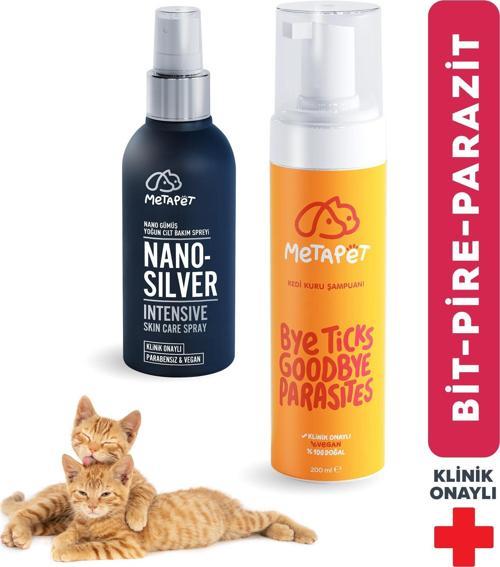 Kedi Bit Pire Kene Dış Parazit Karşıtı Set, Şampuanı Nano Gümüş Spreyi, Ilacı Olarak Kullanılır