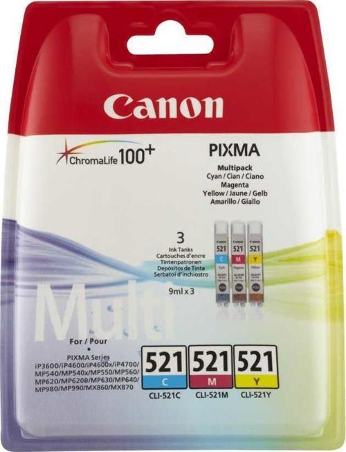 CLI-521CMY Renkli 3'Lü Orijinal Mürekkep Kartuş Multipack 2934B010