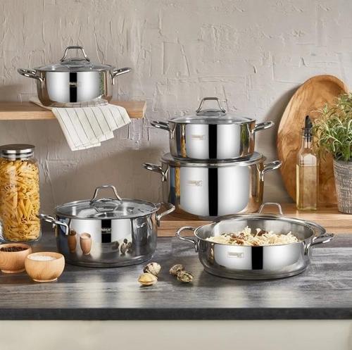 Yağmur 10 Parça Platin Çelik Tencere Seti