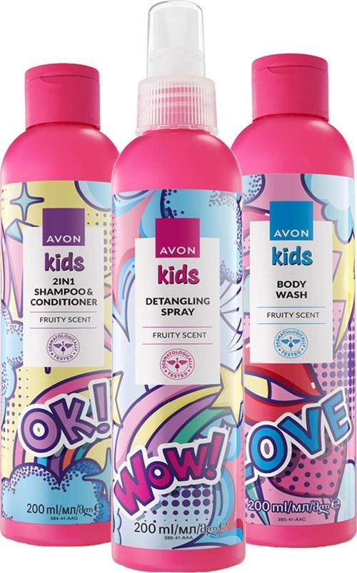 Kids Meyve Kokulu Saç Kremi Şampuan Vücut Şampuanı ve Saç Açıcı Sprey Paketi