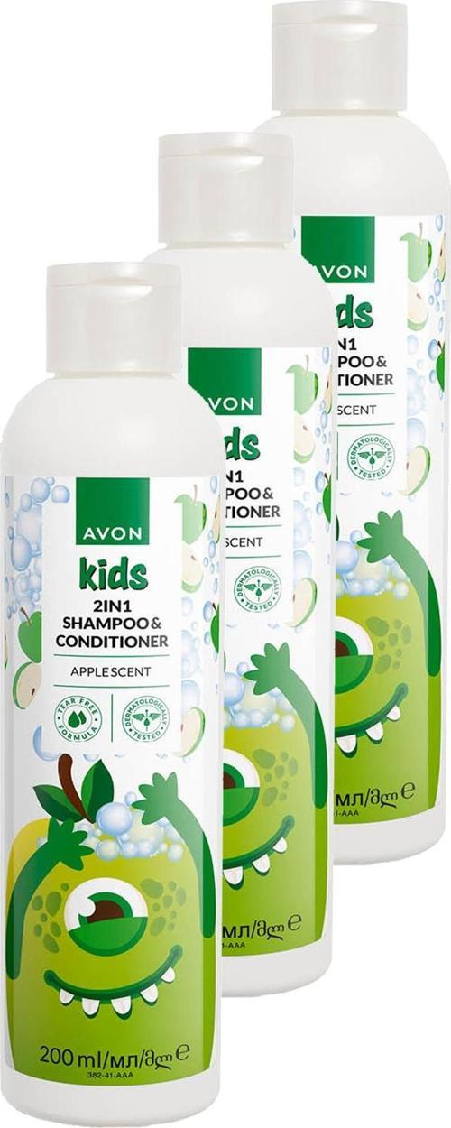 Kids 2 si 1 Arada Çocuklar İçin Elma Kokulu Şampuan ve Saç Kremi 200 Ml. Üçlü Set