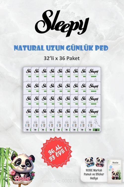 36 AL 33 ÖDE Sleepy Natural Ultra Hassas Günlük Ped Uzun 32 Adet ve ROSIE