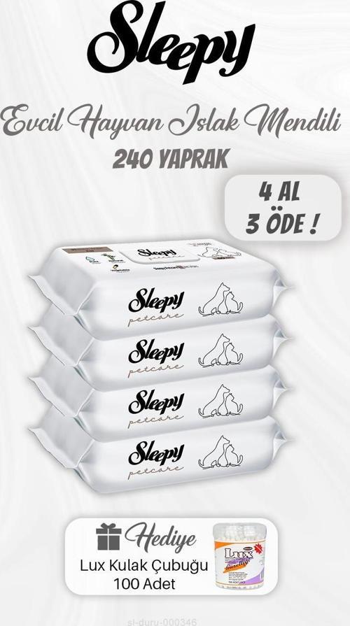 4 AL 3 ÖDE Evcil Hayvan Islak Mendili 240 Yaprak, Kulak Çubuğu Hediyeli