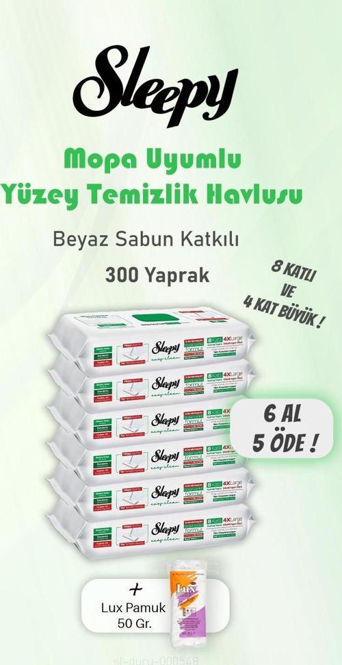 300 Yaprak 6 AL 5 ÖDE Beyaz Sabunlu Yer Temizlik Havlusu ve Pamuk