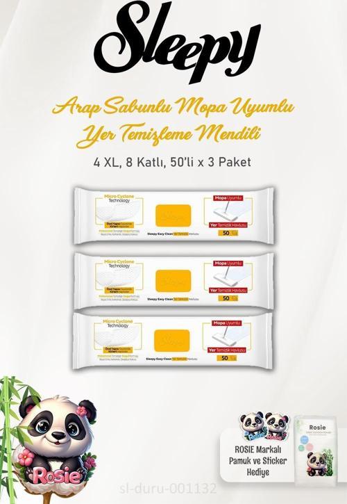 3'lü Arap Sabunu Katkılı Mopa Uyumlu 4 XLarge Yer Temizlik Havlusu 50 Yaprak ve ROSIE Pamuk