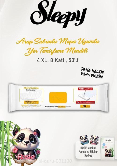 Arap Sabunu Katkılı Mopa Uyumlu 4 XLarge Yer Temizlik Havlusu 50 Yaprak ve ROSIE Pamuk